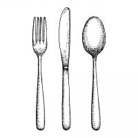 cutlery hand drawing vector. isolated spoon fork and knife.